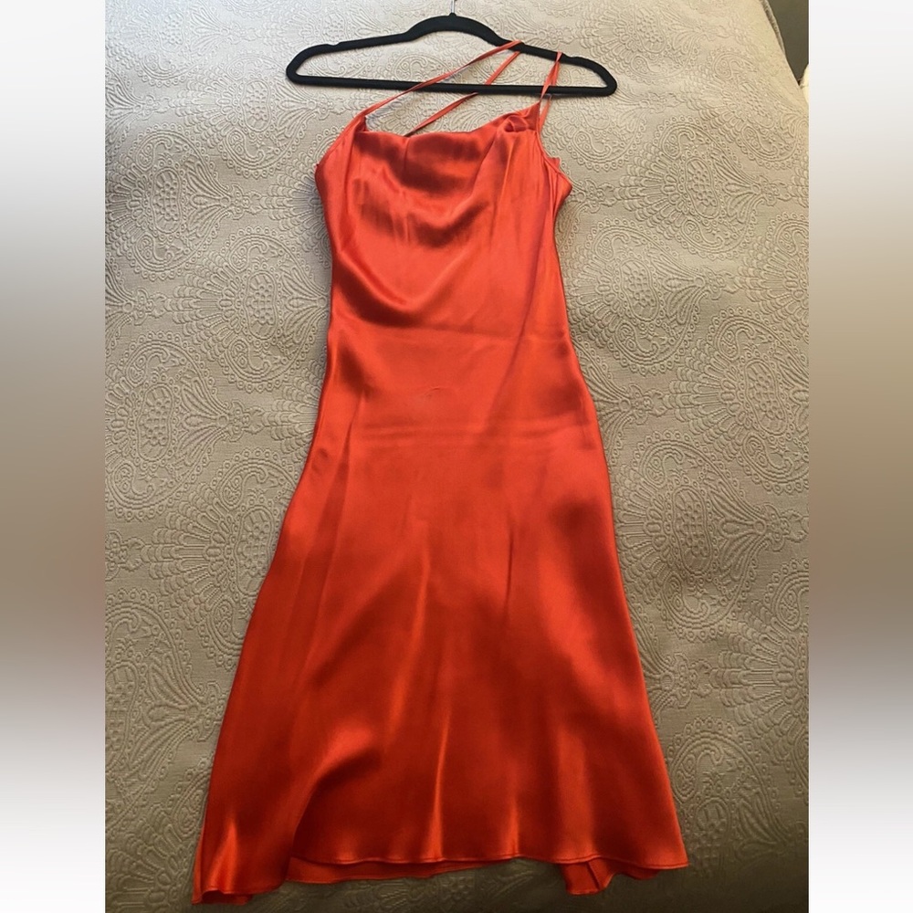 Silk Mini Slip Dress in Bright Red size S